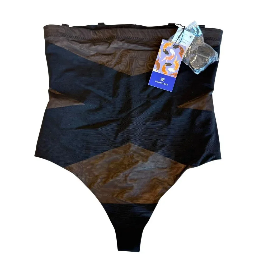Honeylove SuperPower Thong Runway 1X Black NEW HLSPT01 Mesh High Waist Shapewear - Picture 1 of 10